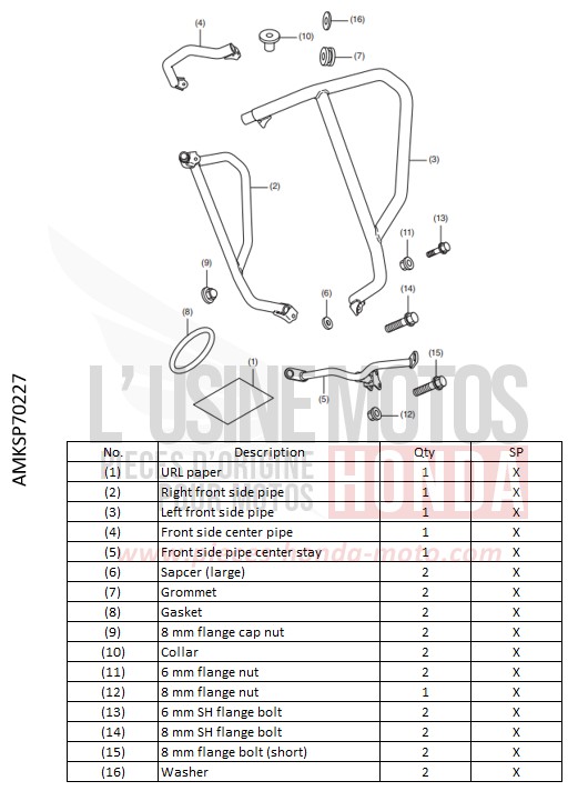 KIT,FR SIDE PIPE de Africa Twin DCT GRAND PRIX RED (R380B) de 2022